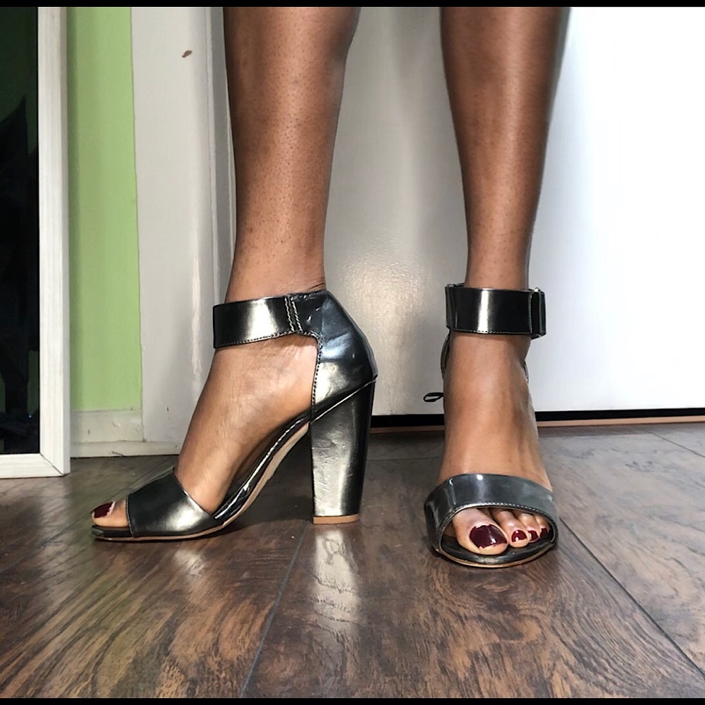 H&M Gunmetal Gray Chrome Velcro Heel